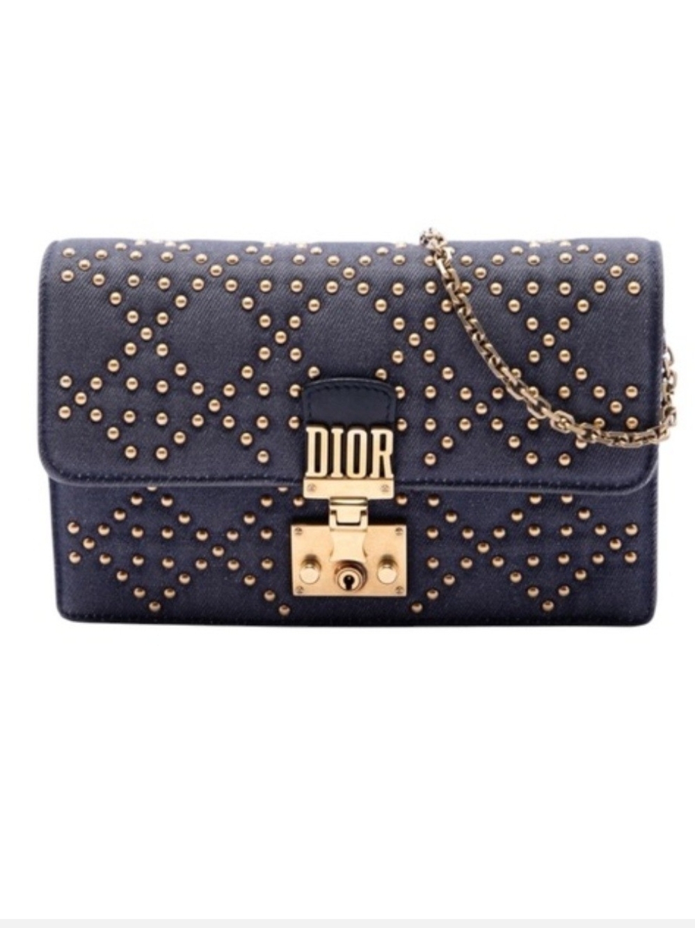 Dior Navy Studded Crossbody Bag with Gold Hardware